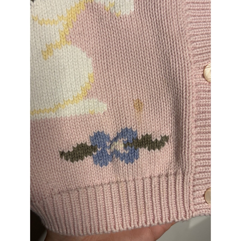 Northern Reflections Vintage Pink Cat Intarsia Cotton Cardigan Sweater Womens S - Picture 3 of 11